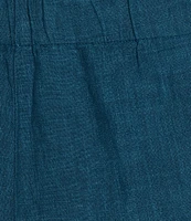 Eileen Fisher Plus Size Washed Organic Linen Elastic Waist Wide Leg Cropped Pants