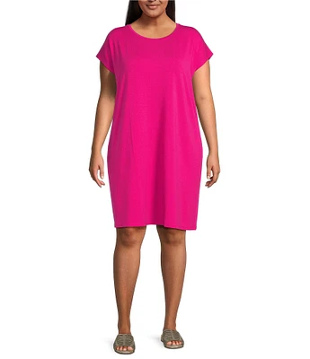 Eileen Fisher Plus Stretch Jersey Knit Crew Neck Cap Sleeve Boxy Dress