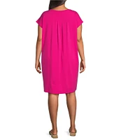 Eileen Fisher Plus Stretch Jersey Knit Crew Neck Cap Sleeve Boxy Dress