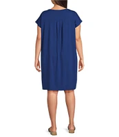 Eileen Fisher Plus Stretch Jersey Knit Crew Neck Cap Sleeve Boxy Dress