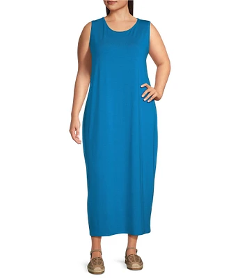 Eileen Fisher Plus Stretch Jersey Knit Round Neck Sleeveless Midi Dress