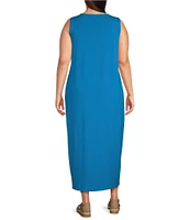Eileen Fisher Plus Stretch Jersey Knit Round Neck Sleeveless Midi Dress