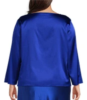 Eileen Fisher Plus Stretch Silk Charmeuse Boat Neck Flare Bracelet Sleeve Top