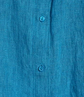 Eileen Fisher Plus Washed Organic Linen Mandarin Collar Short Sleeve Button Front Top