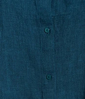 Eileen Fisher Plus Size Washed Organic Linen Point Collar 3/4 Sleeve Button Front Shirt