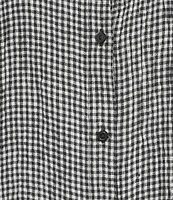 Eileen Fisher Puckered Organic Linen Gingham Mandarin Collar Short Sleeve Coordinating Top