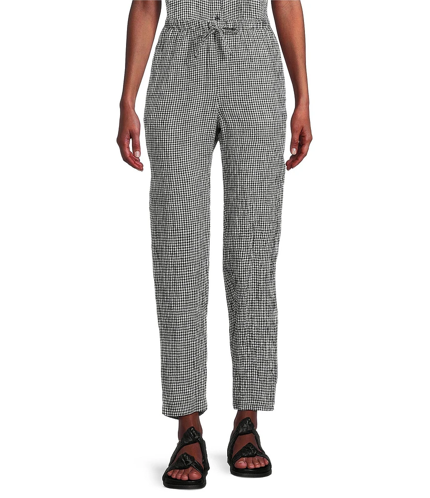 Eileen Fisher Puckered Organic Linen Gingham Taper Ankle Coordinating Pants