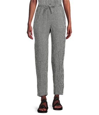 Eileen Fisher Puckered Organic Linen Gingham Taper Ankle Coordinating Pants