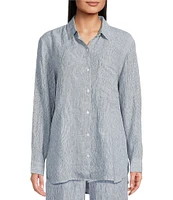 Eileen Fisher Puckered Organic Linen Point Collar Long Sleeve Shirt