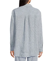 Eileen Fisher Puckered Organic Linen Point Collar Long Sleeve Shirt