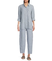 Eileen Fisher Puckered Organic Linen Point Collar Long Sleeve Shirt