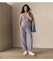 Eileen Fisher Puckered Organic Linen Point Collar Long Sleeve Shirt