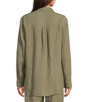 Eileen Fisher Puckered Organic Linen Point Collar Long Sleeve Shirt