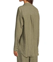 Eileen Fisher Puckered Organic Linen Point Collar Long Sleeve Shirt