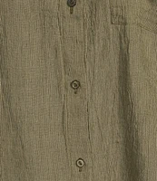 Eileen Fisher Puckered Organic Linen Point Collar Long Sleeve Shirt