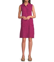 Eileen Fisher Puckered Organic Linen Point Collar Sleeveless Shirt Dress