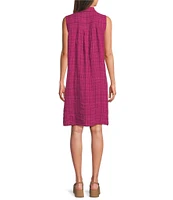 Eileen Fisher Puckered Organic Linen Point Collar Sleeveless Shirt Dress