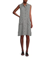 Eileen Fisher Puckered Organic Linen Point Collar Sleeveless Shirtdress