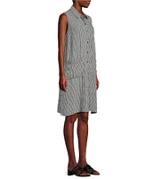 Eileen Fisher Puckered Organic Linen Point Collar Sleeveless Shirtdress