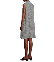 Eileen Fisher Puckered Organic Linen Point Collar Sleeveless Shirtdress