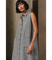 Eileen Fisher Puckered Organic Linen Point Collar Sleeveless Shirtdress