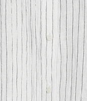 Eileen Fisher Puckered Organic Linen Stripe Point Collar Short Sleeve Shirt
