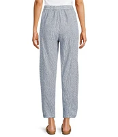 Eileen Fisher Puckered Organic Linen Yarn-Dyed Stripe Elastic Waist Pull-On Pants