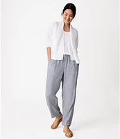 Eileen Fisher Puckered Organic Linen Yarn-Dyed Stripe Elastic Waist Pull-On Pants