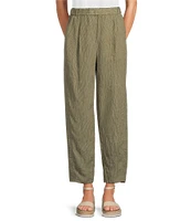 Eileen Fisher Puckered Organic Linen Yarn-Dyed Stripe Elastic Waist Pull-On Pants