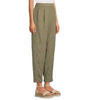 Eileen Fisher Puckered Organic Linen Yarn-Dyed Stripe Elastic Waist Pull-On Pants