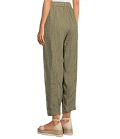 Eileen Fisher Puckered Organic Linen Yarn-Dyed Stripe Elastic Waist Pull-On Pants