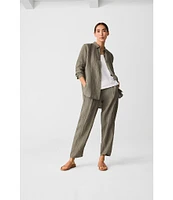 Eileen Fisher Puckered Organic Linen Yarn-Dyed Stripe Elastic Waist Pull-On Pants
