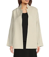Eileen Fisher Quilted Silk Stand Collar Long Sleeve Open Front Jacket