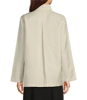 Eileen Fisher Quilted Silk Stand Collar Long Sleeve Open Front Jacket