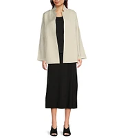 Eileen Fisher Quilted Silk Stand Collar Long Sleeve Open Front Jacket
