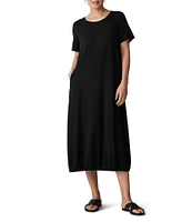 Eileen Fisher Round Neck Short Sleeve Full Length Lantern Midi Dress