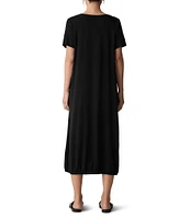 Eileen Fisher Round Neck Short Sleeve Full Length Lantern Midi Dress