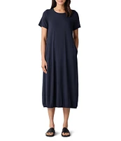 Eileen Fisher Round Neck Short Sleeve Full Length Lantern Midi Dress