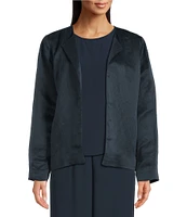 Eileen Fisher Satin-Woven Blend Round Neck Long Sleeve Open Front Jacket