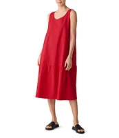 Eileen Fisher Seersucker Scoop Neck Sleeveless Midi Dress