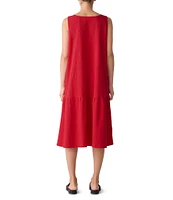Eileen Fisher Seersucker Scoop Neck Sleeveless Midi Dress