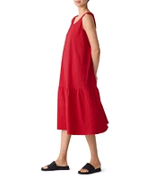 Eileen Fisher Seersucker Scoop Neck Sleeveless Midi Dress