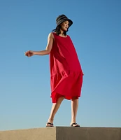 Eileen Fisher Seersucker Scoop Neck Sleeveless Midi Dress