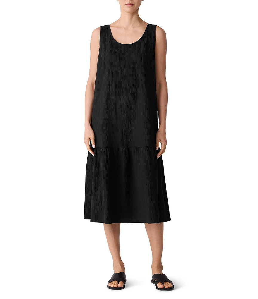 Eileen Fisher Seersucker Scoop Neck Sleeveless Midi Dress