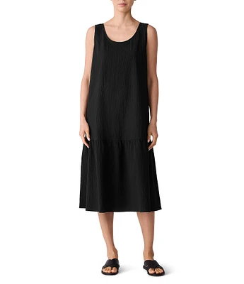 Eileen Fisher Seersucker Scoop Neck Sleeveless Midi Dress