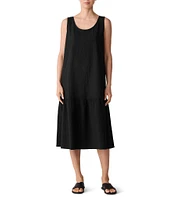 Eileen Fisher Seersucker Scoop Neck Sleeveless Midi Dress