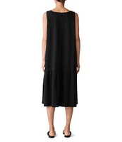 Eileen Fisher Seersucker Scoop Neck Sleeveless Midi Dress