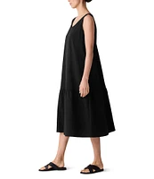Eileen Fisher Seersucker Scoop Neck Sleeveless Midi Dress