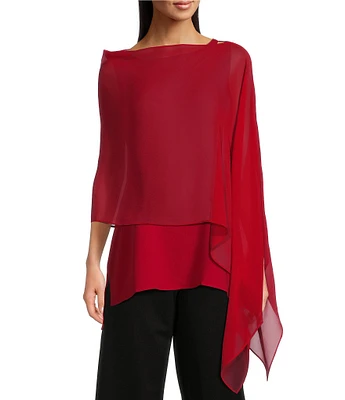 Eileen Fisher Sheer Silk Georgette Boat Neck Asymmetrical Wrap