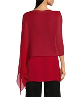 Eileen Fisher Sheer Silk Georgette Boat Neck Asymmetrical Wrap